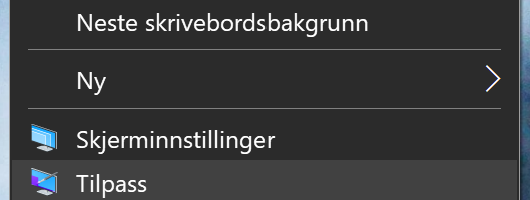 Høyreklikk på skrivebordet og velg Tilpass