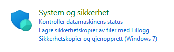 System og sikkerhet i Kontrollpanel
