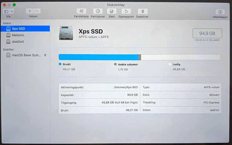 Diskverktøy ved reinstallasjon av macOS