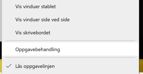 Taskbar right-click menu with Task Manager option