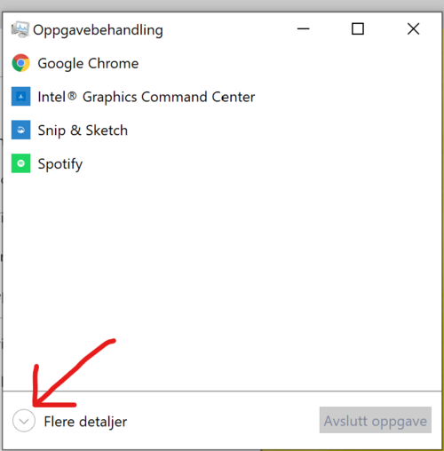 The More details button in Task Manager