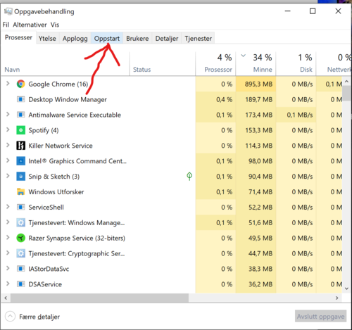 The Startup tab in Task Manager