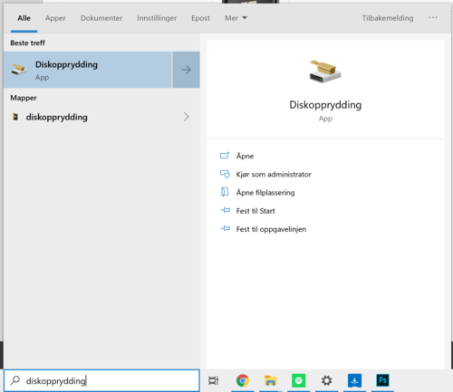 Searching for Disk Cleanup in Windows