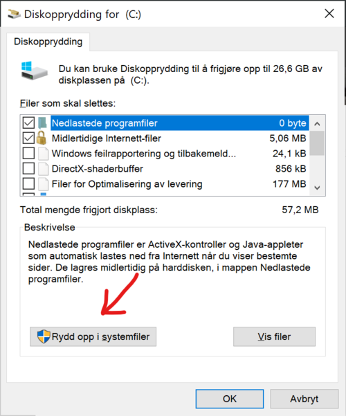 Clean up system files in Disk Cleanup