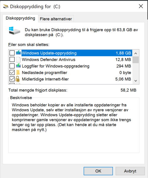 System file cleanup options in Windows