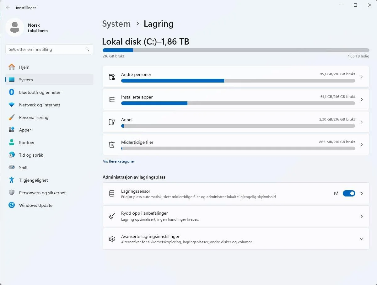 Datamaskin som kan bli treg av disk, varme eller programvare